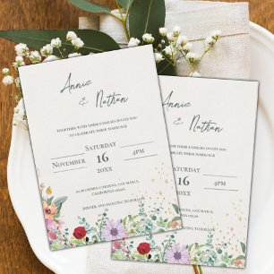 Invitation Chic Elegant Fleur sauvage aquarelle Mariage flora
