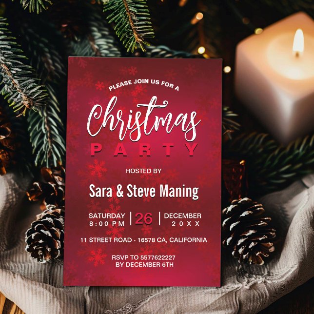Invitation Chic élégant flocon rouge Noël (Créateur téléchargé)