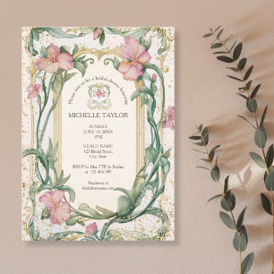 Invitation Chic élégant Floral Blush Art Nouveau Rose