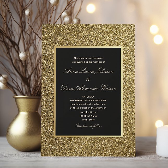 Invitation Chic Elegant Gold et Mariage noir (Créateur téléchargé)