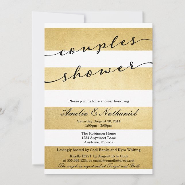 Invitation Chic Elegant Gold foil couples douche (Devant)