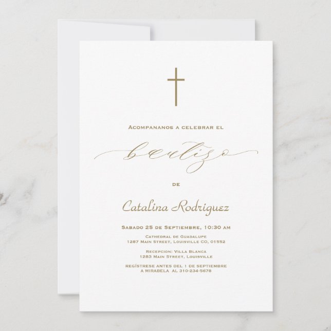 Invitation Chic Elegant Invitacion De Bautizo Girl Baptism (Devant)