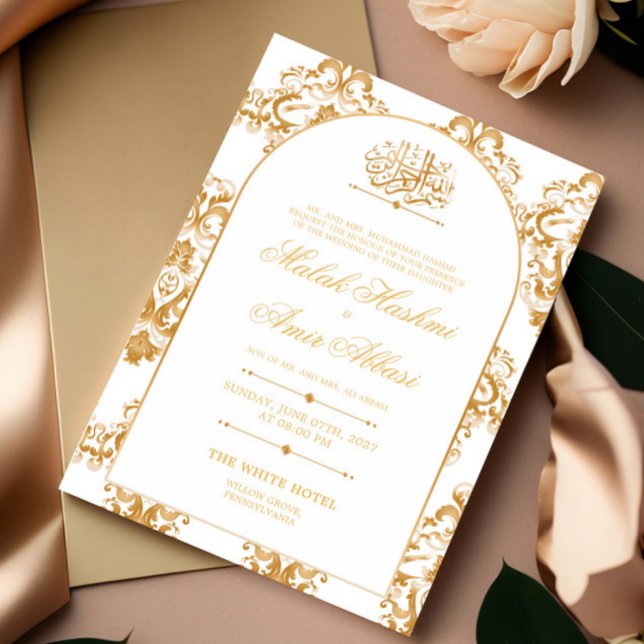 Invitation Chic & Elegant Motif Gold Musulman musulman Mariag (Créateur téléchargé)