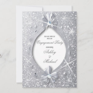 Invitation chic élégant paillettes argentées diamant nœud élé