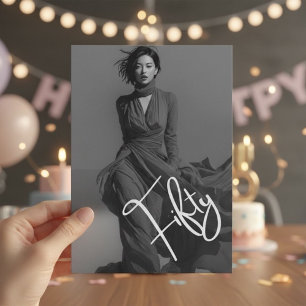 Invitation Chic Élégant Photo en Noir et Blanc 50e Anniversai