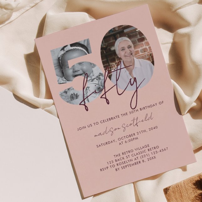 Invitation Chic Elegant Rose Gold Photo Script 50e anniversai (Créateur téléchargé)
