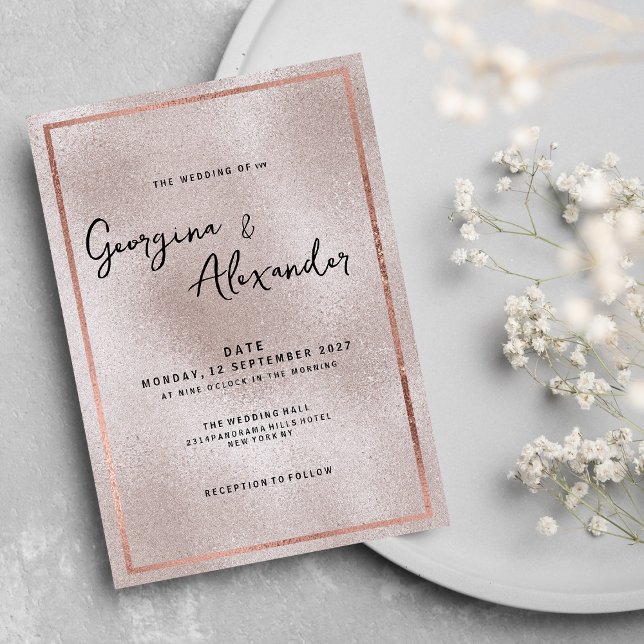 Invitation Chic élégant rose or parties scintillant dégradé m (Chic elegant rose gold glitter gradient wedding)