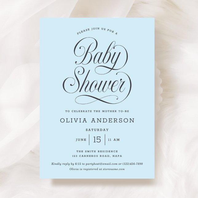 Invitation Chic Elegant Script Light Blue Boy Baby Shower (Créateur téléchargé)