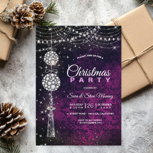 Invitation Chic élégant violet ornements magenta Noël