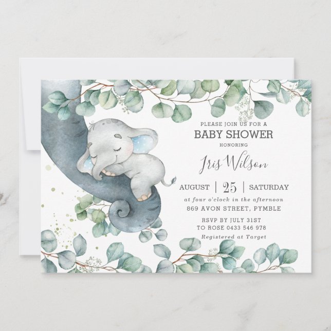 Invitation Chic Elephant Baby shower vert verdoyant garçon (Devant)