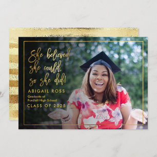 Invitation Chic Elle croyait Gold Script Citation Graduation