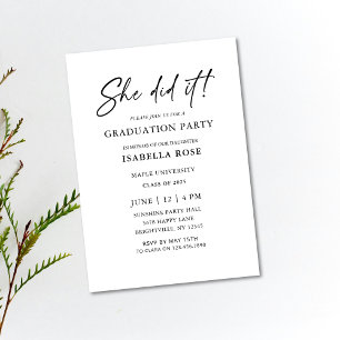Invitation Chic Elle l'a fait Black and White Graduation Part