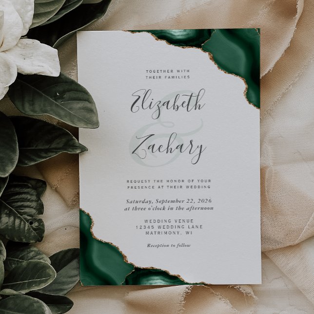 Invitation Chic Emerald Green Agate Corners Mariage (Créateur téléchargé)