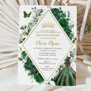 Invitation Chic Emerald Green Floral Princess Quinceañera