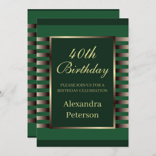 Invitation Chic Emerald Green Gold Stripes Anniversaire géomé