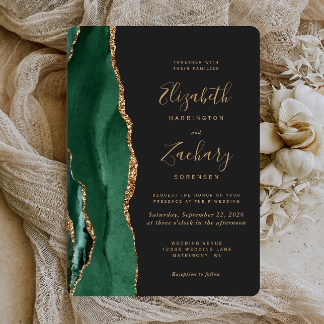 Invitation Chic Emerald Green Or Agate Dark Roundé Mariage (Créateur téléchargé)