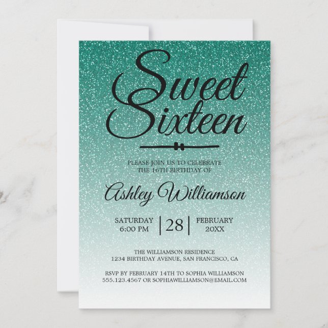 Invitation Chic Emerald Green Parties scintillant Ombre Sweet (Devant)
