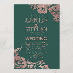 Invitation Chic Emerald Green Rose or Mariage Floral or