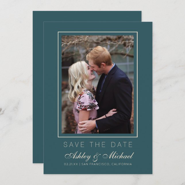 Invitation Chic Emerald Ivory Photo Wedding Enregistrer La Da (Devant / Derrière)