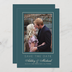 Invitation Chic Emerald Ivory Photo Wedding Enregistrer La Da