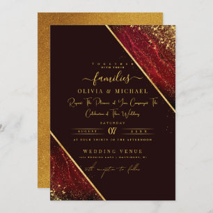 INVITATION CHIC EMERALD RED DARK FOIL ABSTRAIT AGATE MARIAGE