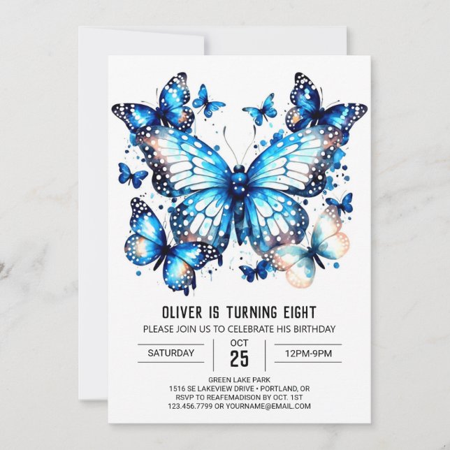 Invitation Chic Enfants Papillon Garçon Anniversaire (Devant)