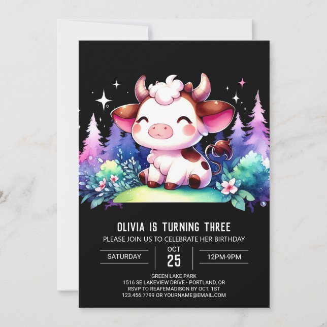 Invitation Chic Enfants Vache Anniversaire (Devant)