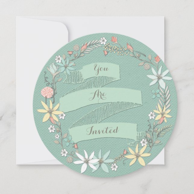 Invitation Chic Engagement Party Floral Wreath and Banner (Devant)
