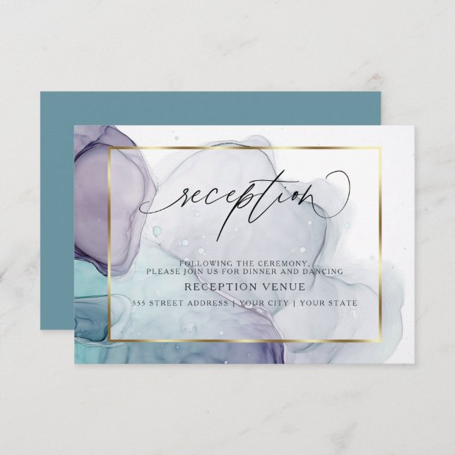 Invitation Chic Enky Plum Purple Réception Turquoise Invitati (Devant / Derrière)