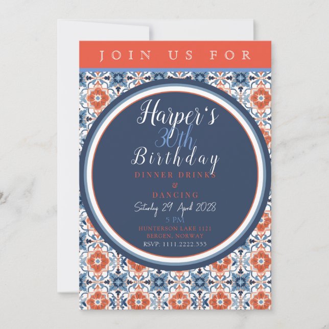 Invitation Chic et détaillé Anniversaire Bleu Nuit (Devant)