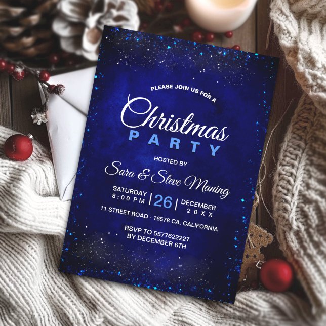 Invitation Chic et élégant bleu faux parties scintillant Noël (Créateur téléchargé)