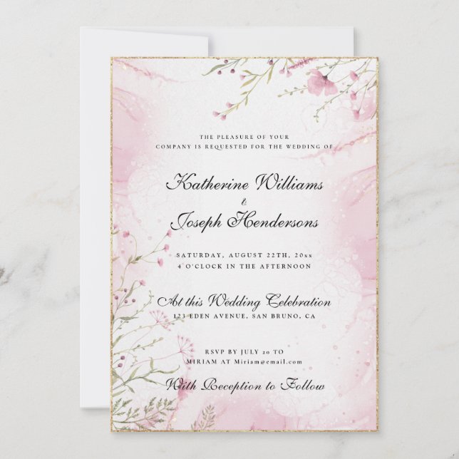 INVITATION CHIC ET ÉLÉGANT COULEUR D'EAU FLORAL MARIAGE ABSTR (Devant)