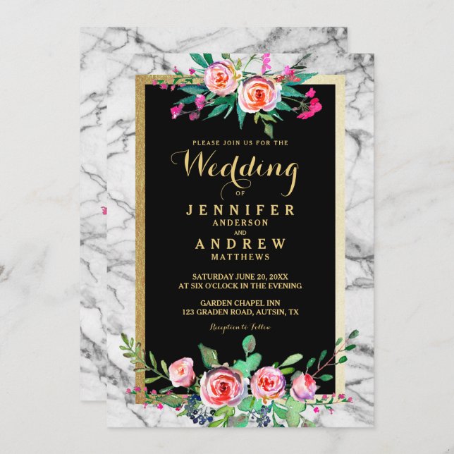 Invitation Chic et élégante au mariage du marbre f (Devant / Derrière)