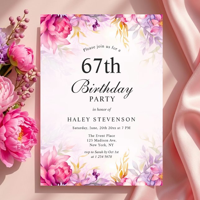 Invitation chic et féminine pour 67e anniversaire  (Créateur téléchargé)