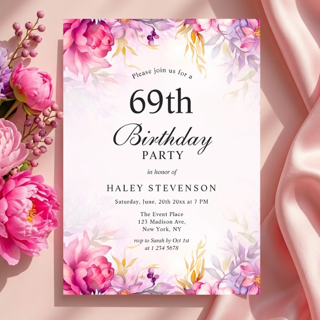 Invitation chic et féminine pour un 69e anniversai (Créateur téléchargé)