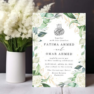 Invitation Chic Eucalyptus Roses Blanches Mariage musulman is