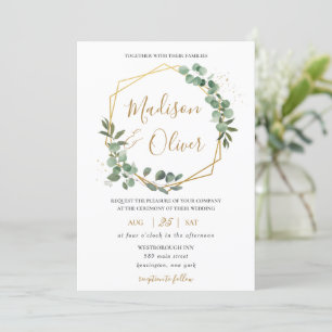 Invitation Chic Eucalyptus Verdure or Mariage géométrique