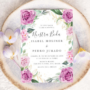 Invitation Chic Eucalyptus violet Roses Nuestra Boda Mariage
