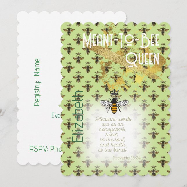 Invitation Chic Faith Lime Vert Reine Matrice Abeille Or (Devant / Derrière)