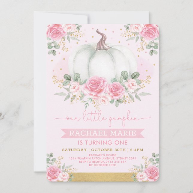 Invitation Chic Fall Citrouille Blush Pink Floral Roses Anniv (Devant)