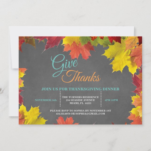 Invitation Chic Fall quitte Chalkboard Thanksgiving Dîner (Devant)