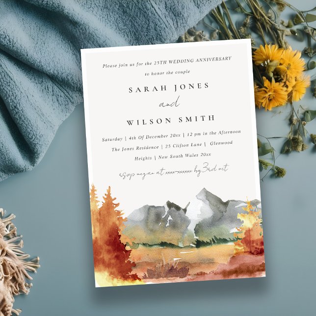 Invitation Chic Fall Rust Mountain Trees Chaque année Anniver (Créateur téléchargé)