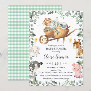 Invitation Chic Farm Animaux Barnyard Green Baby shower I
