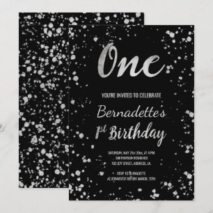 Invitation Chic faux argent confetti éclaboussures premier an