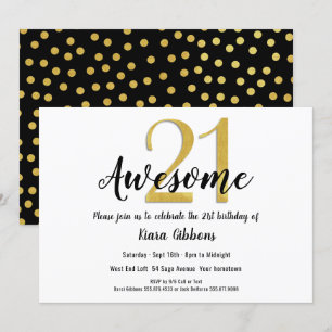 Invitation Chic Faux Gold 21ème anniversaire de fête Invitati
