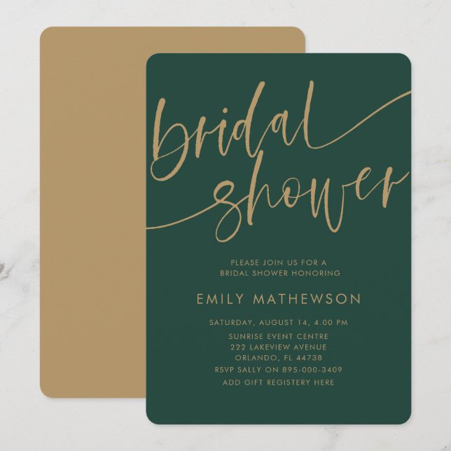 Invitation Chic Faux Or Typographie Salle de Mariage (Devant / Derrière)
