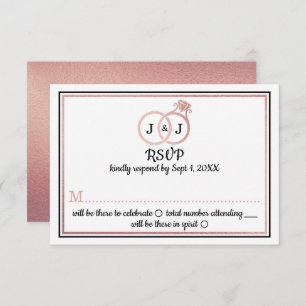 Invitation Chic Faux Rose Gold Foil Monogramme Mariage Cercle