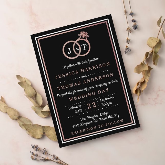 Invitation Chic Faux Rose Gold Foil Monogramme Mariage Cercle (Créateur téléchargé)