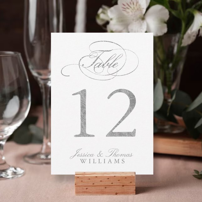 Invitation Chic Faux Silver Foil Wedding Table Number Cards (Créateur téléchargé)