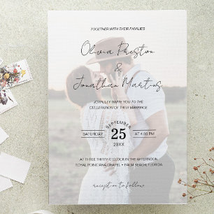 Invitation Chic Faux Vellum Effet Photo QR Code RSVP Mariage